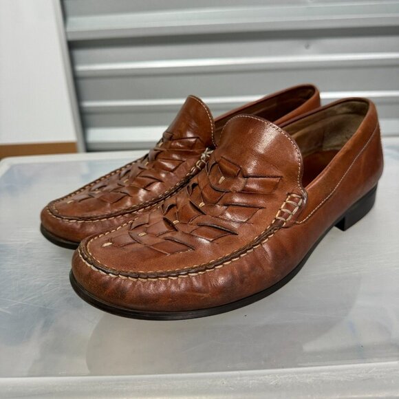 Johnston & Murphy Other - Johnston & Murphy Loafers Shoes Mens 9.5 Brown Leather Woven Slip On